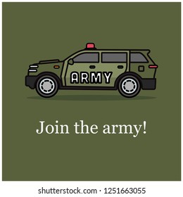 Join The Army Quote Poster with SUV Car Vector Illustration