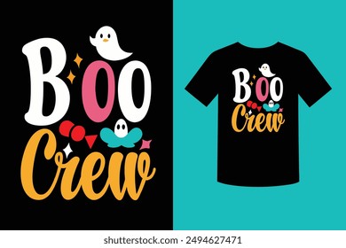 Join the "Boo Crew" with this fun Halloween-themed t-shirt design. Perfect for spooky celebrations, this design features festive graphics that make it a must-have for your Halloween wardrobe.