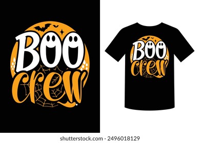 Join the Boo Crew with this fun and spooky Halloween day t-shirt design. Perfect for festive celebrations, this detailed vector illustration is ideal for apparel, prints, and more.
