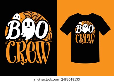 Join the Boo Crew with this fun and spooky Halloween day t-shirt design. Perfect for festive celebrations, this detailed vector illustration is ideal for apparel, prints, and more.