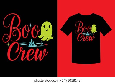 Join the Boo Crew with this fun and spooky Halloween day t-shirt design. Perfect for festive celebrations, this detailed vector illustration is ideal for apparel, prints, and more.