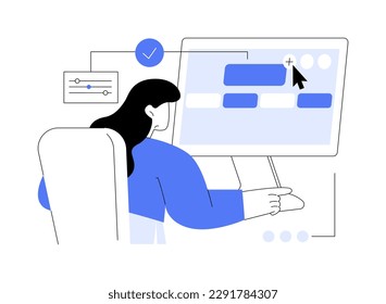 Join class abstract concept vector illustration. Woman joining smart classes via teaching software, video conferencing, data visualizations, online training, degree programs abstract metaphor.