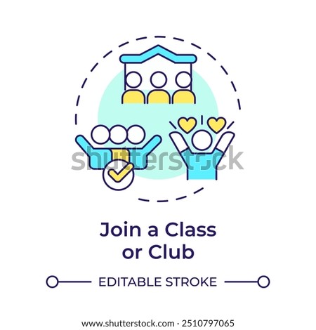 Join class club multi color concept icon. Socializing, membership. Friendship communication. Round shape line illustration. Abstract idea. Graphic design. Easy to use in infographic, presentation