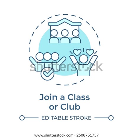 Join class club soft blue concept icon. Socializing, membership. Friendship communication. Round shape line illustration. Abstract idea. Graphic design. Easy to use in infographic, presentation