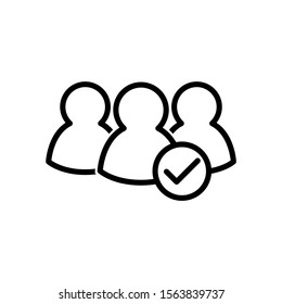 Join the community icon, Vector illustration membership friend checkmark people vector icon in line art style on white background