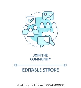 Join community turquoise concept icon. Gamer streamer tip for beginner abstract idea thin line illustration. Isolated outline drawing. Editable stroke. Arial, Myriad Pro-Bold fonts used