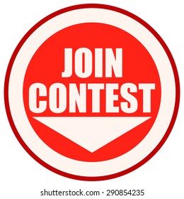 Join Contest Red and White Round Sticker Sign, Vector Illustration. 