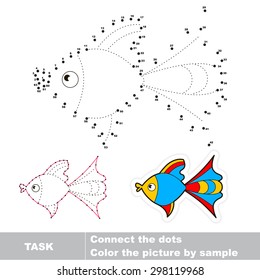 Unir puntos y encontrar la imagen oculta. Juego de rastreo de punto a punto para niños. Página a colorear. Peces coloridos.