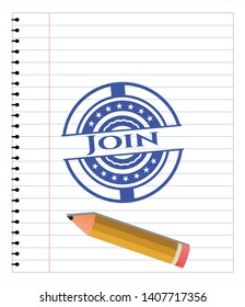 Join drawn with pen. Blue ink. Vector Illustration. Detailed.