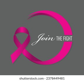 JOIN THE FIGHT - PINK RIBBON VECTOR ILLUSTRATION, Join the fight Breast Cancer Awareness, CANCER PINK RIBBON ISOLATED, CANCER AWARENESS PROGRAMM DESIGN, JOINT THE FIGHT LOGO ISOLATED