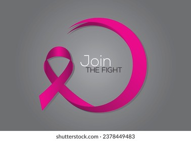 JOIN THE FIGHT - PINK RIBBON VECTOR ILLUSTRATION, Join the fight Breast Cancer Awareness, CANCER PINK RIBBON ISOLATED, CANCER AWARENESS PROGRAMM DESIGN, JOINT THE FIGHT LOGO ISOLATED