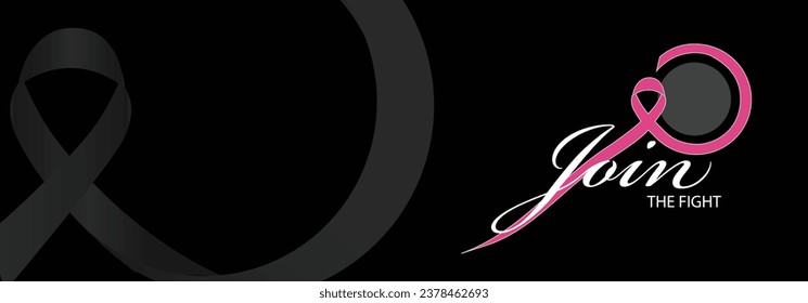 JOIN THE FIGHT POSTER DESIGN VECTOR ILLUSTRATION, Cancer Awareness PINK RIBBON, RIBBON in pink colour