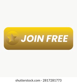 Join Free Gold Star Web Button Banner Vector Illustration Isolated on White Background
