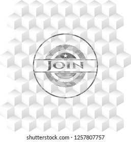 Join grey emblem. Retro with geometric cube white background
