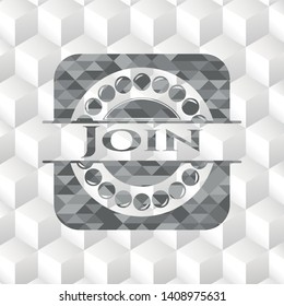 Join grey emblem. Retro with geometric cube white background