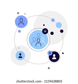 Join to group. Human connections. Relationships. Modern flat illustration. Vector file.