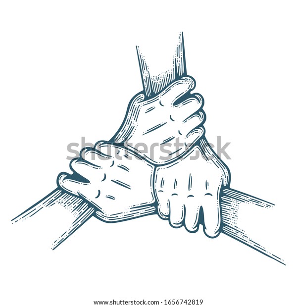 Join Hands Together Three Hands Holding Stock Vector Royalty Free 1656742819