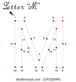 Join the hearts on the letter M and colour