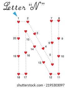 Únase a los corazones de la letra N y color