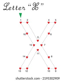 Join the hearts on the letter X and colour