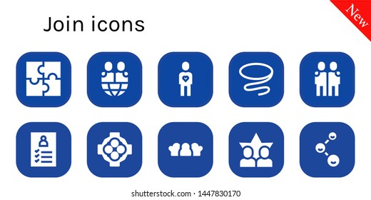 join icon set. 10 filled join icons.  Simple modern icons about  - Puzzle, Friends, Friend, Tie, Hugging, Register, Hug