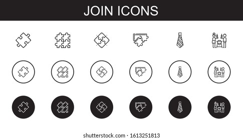 join icons set. Collection of join with puzzle, tie, friends. Editable and scalable join icons.