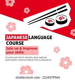 Join Learning Club And Improve Skills, Japanese Language Course For Beginners. Master Grammar, Get Recommendations And Tips. Study In University Or Online On Lessons In Group. Vector In Flat