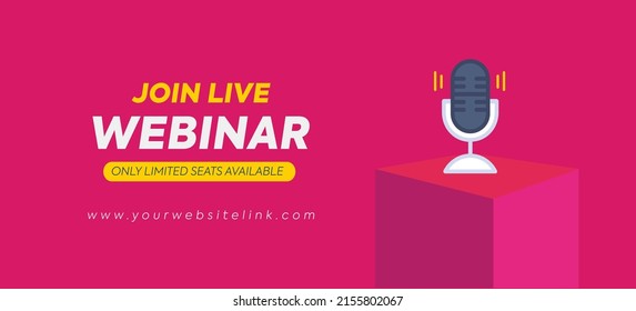 Join live webinar Facebook cover. Live webinar announcement complete cover post. webinar announcement banner poster with a podcast microphone. digital seminar. 