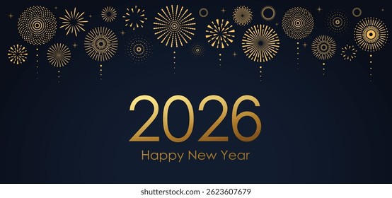 Join in the magical celebration of New Year 2026 with stunning fireworks and elegant golden design