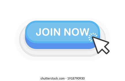 Join Now blue 3D button in flat style isolated on white background. Vector illustration.