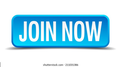 Join now blue 3d realistic square isolated button