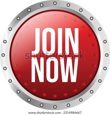 Join Now Button, Join Now Badge, Join Now Label Vector Illustration With 3D Glossy Style, Push Button, Realistic, Shiny Button, Banner Illustration