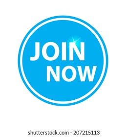 Join now circular icon blue on white background