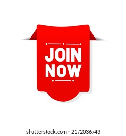 Join now label banner. Join our team concept. Flat style vector illustration.
