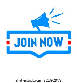 Join now. Megaphone icon. Flat style vector illustration.