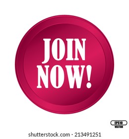 Join now pink button isolated on white background - Vector.
