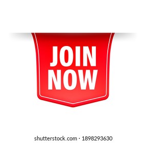 Join now red label on white background. Vector illustration.