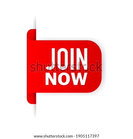Join now red label on white background. Vector illustration.