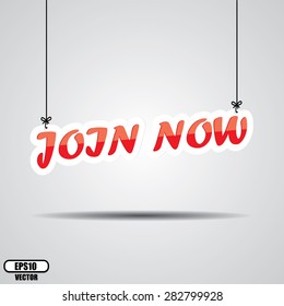 Join Now Red Sign Hanging On Gray Background - EPS.10 Vector.