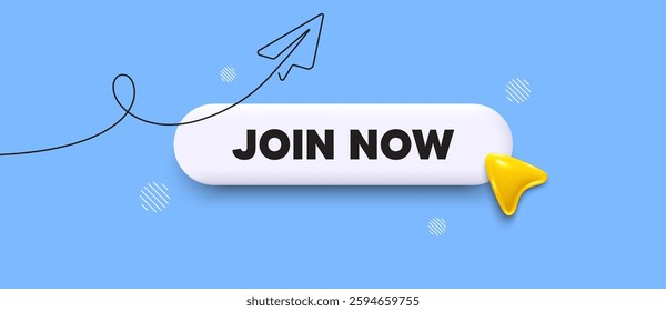 Join now search bar. Share plane line icon. Join now. Become member sign. Join team symbol. Search button with 3d cursor. Vector