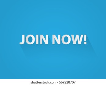 Join now typography paper art style on blue background