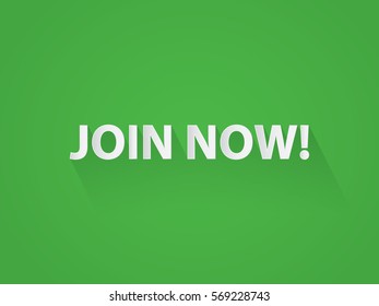 Join now typography paper art style on green background