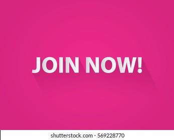 Join now typography paper art style on pink background