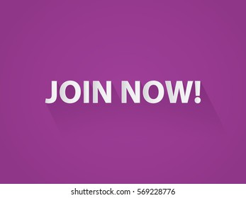 Join now typography paper art style on purple background