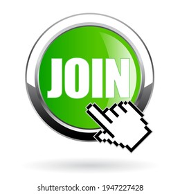 Join now vector button isolated on white background, click to join web icon