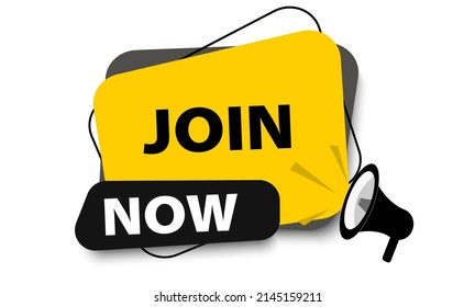 Join Now.
Yellow Label, Registration Invitation, Subscription Offer Membership Entry.Vector Illustration.