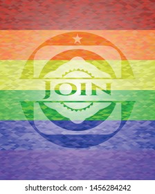 Join on mosaic background with the colors of the LGBT flag