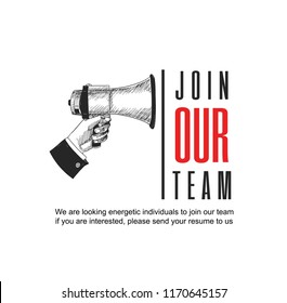 Join Our Team Advertising Sign With Megaphone. Vector Illustration For Recruitment Purpose