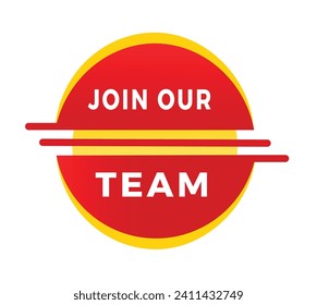 Join our team banner, red label design modern style. Vector template isolated white background.