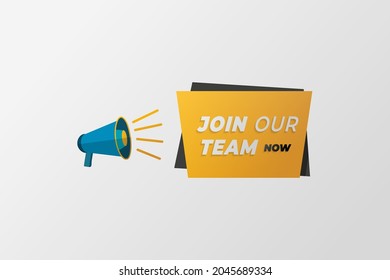 Join our team banner with speaker. Vector illustration on white background